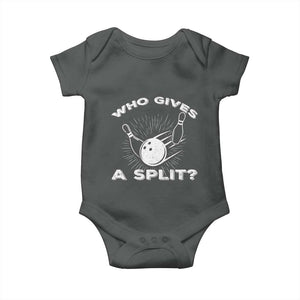 Funny Bowling Team Gift Baby Onesie Who Gives A Split Quote TS12 Dark Heather Print Your Wear