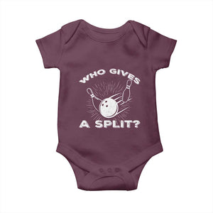 Funny Bowling Team Gift Baby Onesie Who Gives A Split Quote TS12 Maroon Print Your Wear