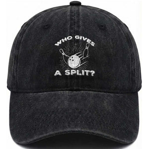 Funny Bowling Team Gift Washed Cotton Baseball Cap Who Gives A Split Quote TS12 Print Your Wear