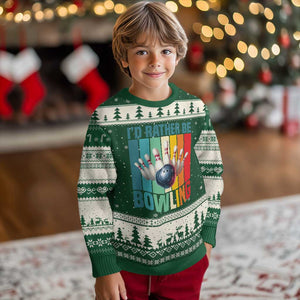 Funny Bowling Quote Ugly Christmas Sweater Id Rather Be Bowling Gift TS12 Forest Green Beige Print Your Wear