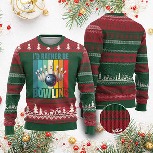 Funny Bowling Quote Ugly Christmas Sweater Id Rather Be Bowling Gift TS12 Red Green Print Your Wear