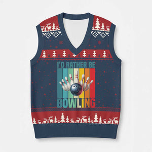 Funny Bowling Quote V-Neck Knit Sweater Vest Id Rather Be Bowling Gift TS12 Navy Red Print Your Wear