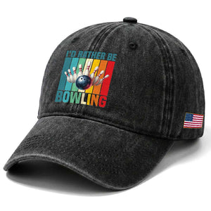 Funny Bowling Quote Washed Cotton Baseball Cap Id Rather Be Bowling Gift TS12 Print Your Wear