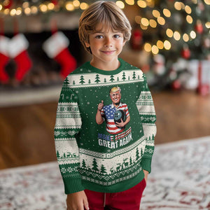 Make Bowling Great Again Ugly Christmas Sweater Funny Trump Bowling Gift TS12 Forest Green Beige Print Your Wear