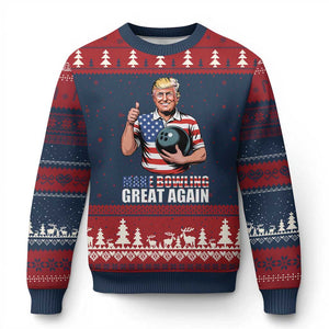 Make Bowling Great Again Ugly Christmas Sweater Funny Trump Bowling Gift TS12 Navy Red Print Your Wear