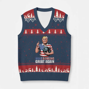 Make Bowling Great Again V-Neck Knit Sweater Vest Funny Trump Bowling Gift TS12 Navy Red Print Your Wear