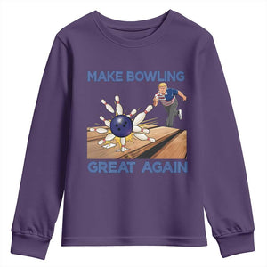 Make Bowling Great Again Youth Sweatshirt Funny Bowler Gift TS12 Purple Print Your Wear