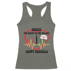 Nurse The Heart Of The Holiday Racerback Tank Top Happy Kwanzaa Medical Gift TS12 Military Green Print Your Wear