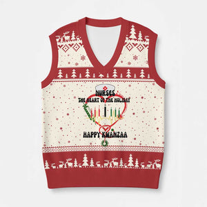 Nurses The Heart Of The Holiday V-Neck Knit Sweater Vest Kwanzaa Celebration Gift TS12 Beige Red Print Your Wear