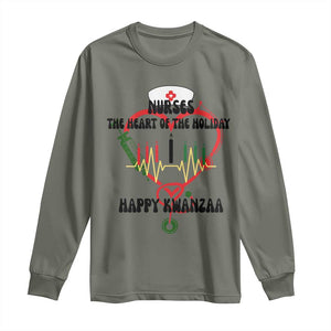 Nurses The Heart Of The Holiday Long Sleeve Shirt Kwanzaa Celebration Gift TS12 Military Green Print Your Wear