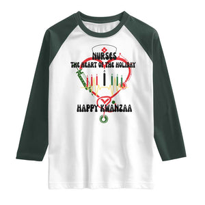 Nurses The Heart Of The Holiday Raglan Shirt Kwanzaa Celebration Gift TS12 White Dark Forest Green Print Your Wear