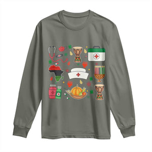 Happy Kwanzaa Nurse Pride Long Sleeve Shirt African Culture Holiday Gift TS12 Military Green Print Your Wear