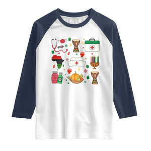 Happy Kwanzaa Nurse Pride Raglan Shirt African Culture Holiday Gift TS12 White Navy Print Your Wear
