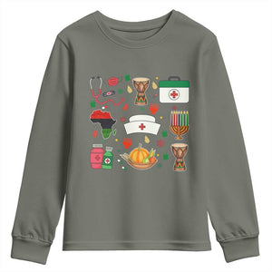 Happy Kwanzaa Nurse Pride Youth Sweatshirt African Culture Holiday Gift TS12 Military Green Print Your Wear