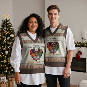 Nurses Light Up Everyday V-Neck Knit Sweater Vest Joyful Kwanzaa Celebration Gift TS12 Mocha Mousse Print Your Wear