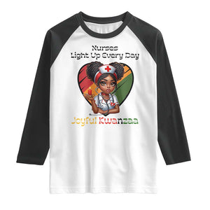 Nurses Light Up Everyday Raglan Shirt Joyful Kwanzaa Celebration Gift TS12 White Black Print Your Wear
