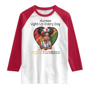 Nurses Light Up Everyday Raglan Shirt Joyful Kwanzaa Celebration Gift TS12 White Red Print Your Wear