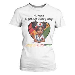 Nurses Light Up Everyday T Shirt For Women Joyful Kwanzaa Celebration Gift TS12 White Print Your Wear