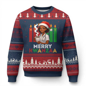 Merry Kwanzaa Ugly Christmas Sweater Nurse African American Holiday Celebration Gift TS12 Navy Red Print Your Wear