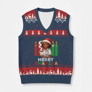 Merry Kwanzaa V-Neck Knit Sweater Vest Nurse African American Holiday Celebration Gift - Print Your Wear
