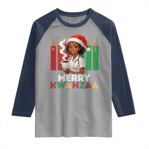 Merry Kwanzaa Raglan Shirt Nurse African American Holiday Celebration Gift TS12 Sport Gray Navy Print Your Wear