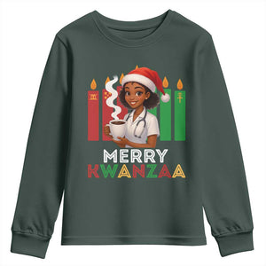 Merry Kwanzaa Youth Sweatshirt Nurse African American Holiday Celebration Gift TS12 Dark Forest Green Print Your Wear