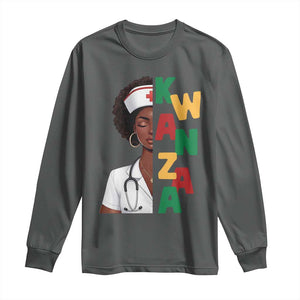 African American Nurse Long Sleeve Shirt Joyful Kwanzaa Celebration Gift TS12 Dark Heather Print Your Wear