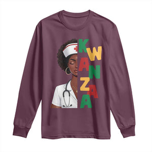 African American Nurse Long Sleeve Shirt Joyful Kwanzaa Celebration Gift TS12 Maroon Print Your Wear