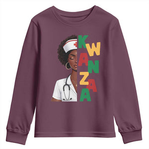African American Nurse Youth Sweatshirt Joyful Kwanzaa Celebration Gift TS12 Maroon Print Your Wear
