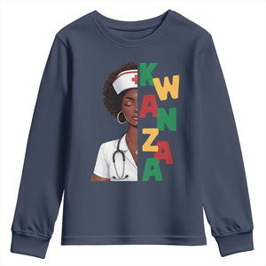 African American Nurse Youth Sweatshirt Joyful Kwanzaa Celebration Gift TS12 Navy Print Your Wear