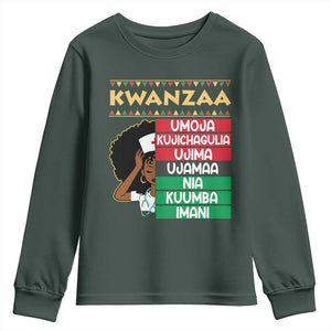 7 Principles Of Kwanzaa Youth Sweatshirt Nurse Pride African American Heritage Gift TS12 Dark Forest Green Print Your Wear