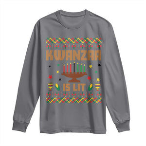 Funny Kwanzaa Is Lit Long Sleeve Shirt Ugly Sweater African Heritage Holiday Gift TS12 Charcoal Print Your Wear