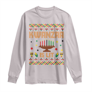 Funny Kwanzaa Is Lit Long Sleeve Shirt Ugly Sweater African Heritage Holiday Gift TS12 Ice Gray Print Your Wear