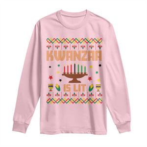 Funny Kwanzaa Is Lit Long Sleeve Shirt Ugly Sweater African Heritage Holiday Gift TS12 Light Pink Print Your Wear