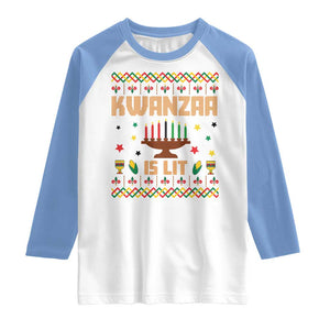 Funny Kwanzaa Is Lit Raglan Shirt Ugly Sweater African Heritage Holiday Gift TS12 White Carolina Blue Print Your Wear