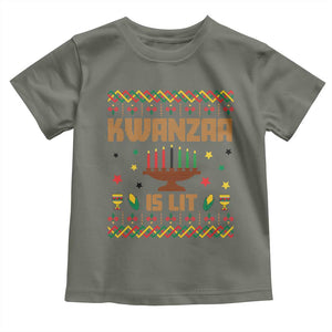 Funny Kwanzaa Is Lit Toddler T Shirt Ugly Sweater African Heritage Holiday Gift TS12 Military Green Print Your Wear
