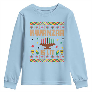 Funny Kwanzaa Is Lit Youth Sweatshirt Ugly Sweater African Heritage Holiday Gift TS12 Light Blue Print Your Wear