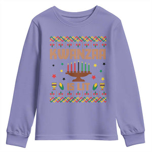 Funny Kwanzaa Is Lit Youth Sweatshirt Ugly Sweater African Heritage Holiday Gift TS12 Violet Print Your Wear