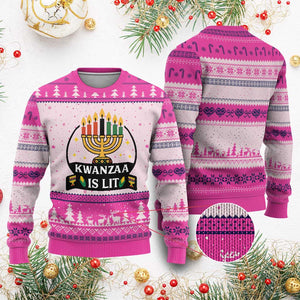Kwanzaa Is Lit Ugly Christmas Sweater Funny African American Holiday Gift TS12 Hot Pink Print Your Wear
