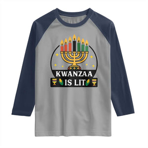 Kwanzaa Is Lit Raglan Shirt Funny African American Holiday Gift TS12 Sport Gray Navy Print Your Wear
