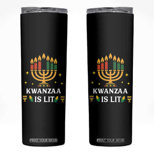 Kwanzaa Is Lit Skinny Tumbler Funny African American Holiday Gift TS12 Black Print Your Wear
