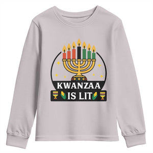 Kwanzaa Is Lit Youth Sweatshirt Funny African American Holiday Gift TS12 Ice Gray Print Your Wear