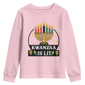 Kwanzaa Is Lit Youth Sweatshirt Funny African American Holiday Gift TS12 Light Pink Print Your Wear