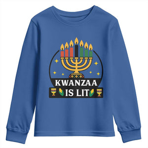 Kwanzaa Is Lit Youth Sweatshirt Funny African American Holiday Gift TS12 Royal Blue Print Your Wear