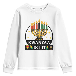 Kwanzaa Is Lit Youth Sweatshirt Funny African American Holiday Gift TS12 White Print Your Wear