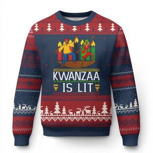 Funny Kwanzaa Is Lit Ugly Christmas Sweater Festival Of Lights African Heritage Gift TS12 Navy Red Print Your Wear