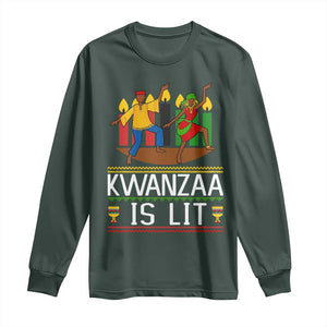 Funny Kwanzaa Is Lit Long Sleeve Shirt Festival Of Lights African Heritage Gift TS12 Dark Forest Green Print Your Wear