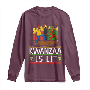 Funny Kwanzaa Is Lit Long Sleeve Shirt Festival Of Lights African Heritage Gift TS12 Maroon Print Your Wear