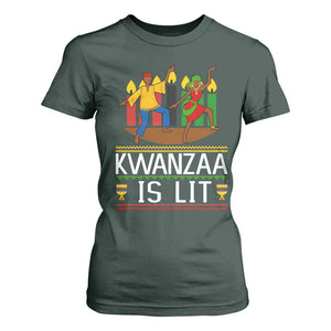 Funny Kwanzaa Is Lit T Shirt For Women Festival Of Lights African Heritage Gift TS12 Dark Forest Green Print Your Wear