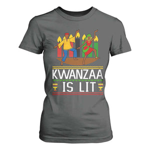 Funny Kwanzaa Is Lit T Shirt For Women Festival Of Lights African Heritage Gift TS12 Dark Heather Print Your Wear